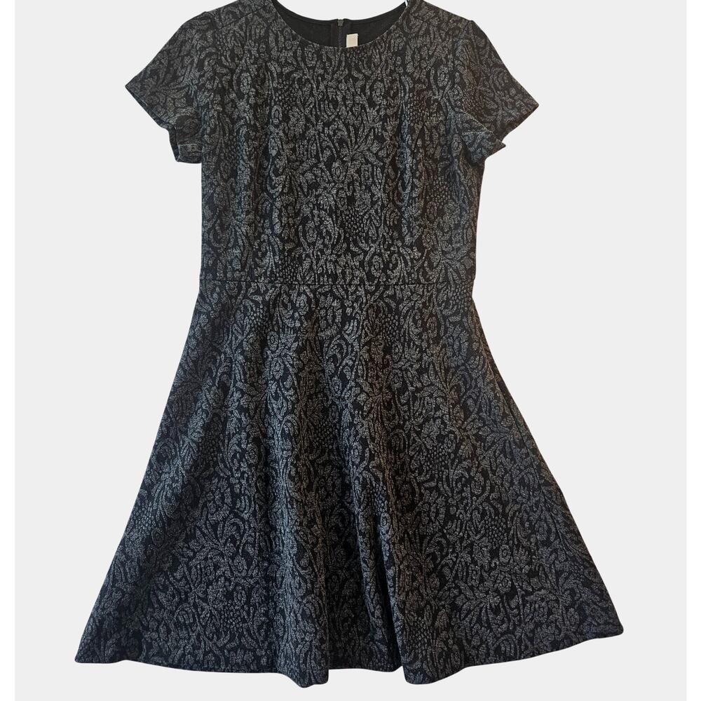 Ann Taylor Loft Gray Black Floral Short Sleeve Dress Career Classic Size 10